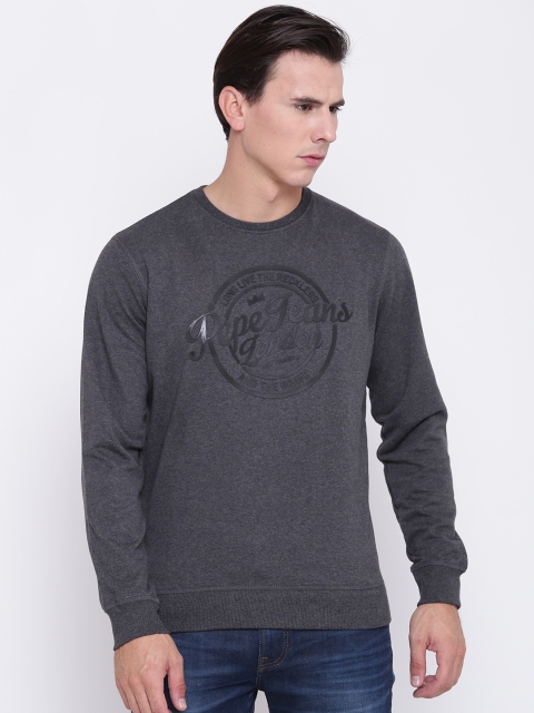 

Pepe Jeans Men Grey Melange Printed Sweatshirt