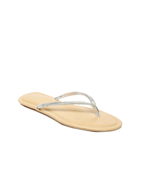 

Catwalk Women Silver-Toned Solid Synthetic Open Toe Flats