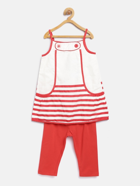 

Nauti Nati Girls Off-White Striped A-Line Dress with Leggings