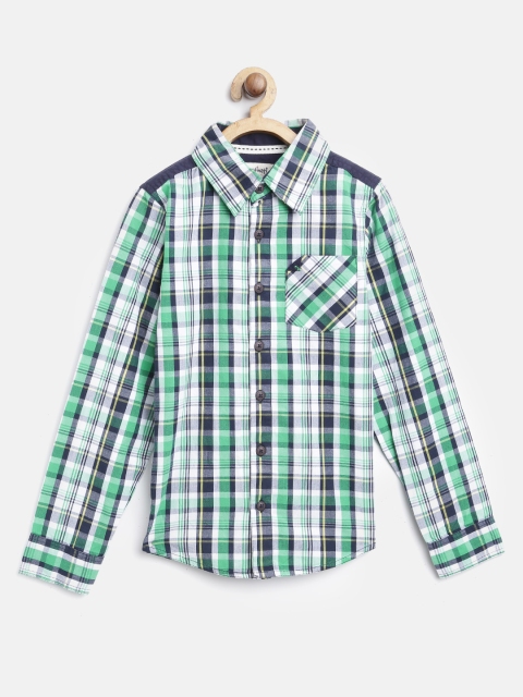 

Nauti Nati Boys Green & Navy Blue Regular Fit Checked Casual Shirt