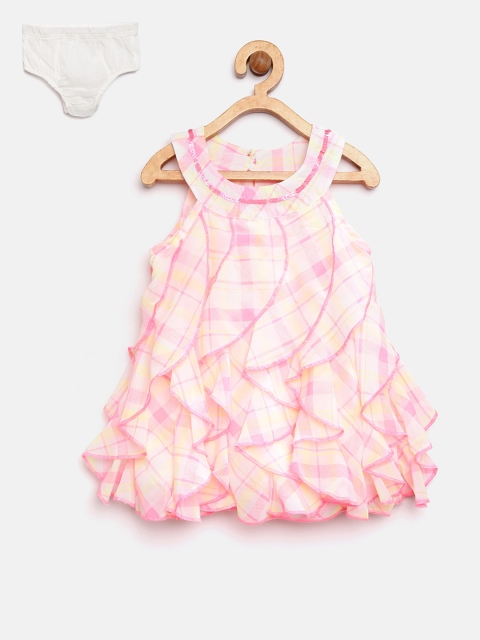 

Nauti Nati Girls Pink Ruffled Checked A-Line Dress