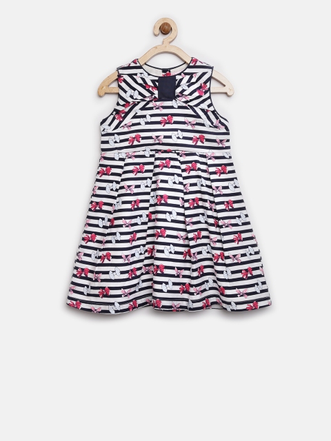

Nauti Nati Girls Off-White Striped A-Line Dress with Printed Detail