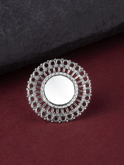 

Rubans Silver-Toned Mirror Filigree Statement Ring
