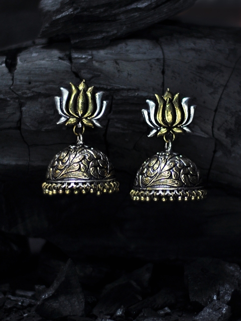 

Rubans Gold-Toned & Oxidised Silver-Toned Dome Shaped Jhumkas