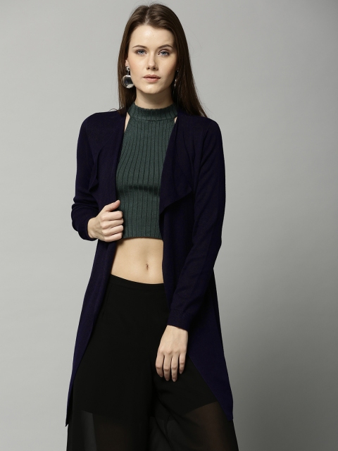 

Marks & Spencer Women Navy Solid Longline Front Open Cardigan, Navy blue