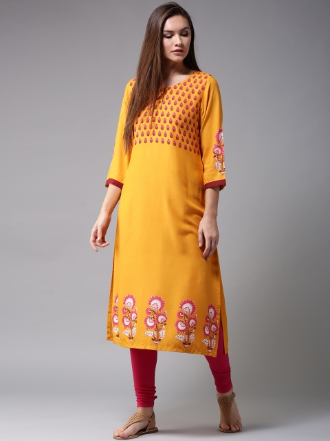 

Moda Rapido Women Mustard Yellow Printed Straight Kurta