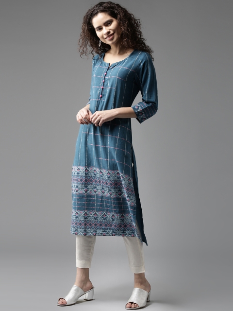

Moda Rapido Women Blue Printed Straight Kurta
