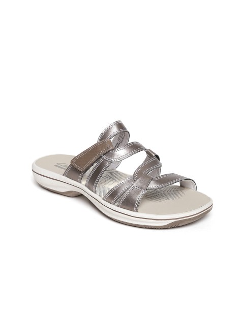 

Clarks Women Grey Solid Synthetic Open Toe Flats