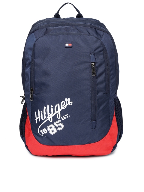 

Tommy Hilfiger Unisex Navy Blue & Red Brand Logo Print Laptop Backpack