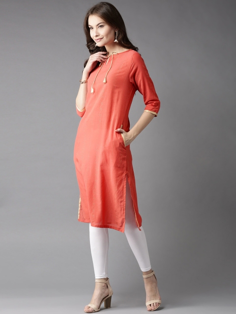 

Moda Rapido Women Coral Orange Printed Straight Kurta