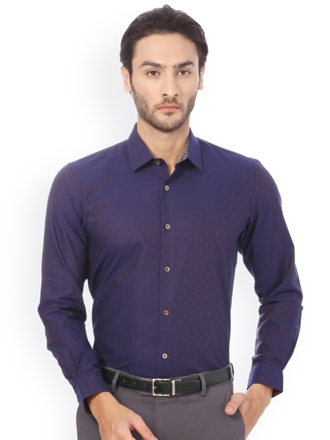 

Peter England Elite Navy Self-Design Slim Fit Formal Shirt, Navy blue