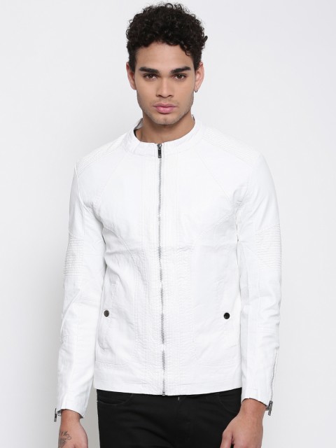 

The Indian Garage Co Men White Solid Biker Jacket