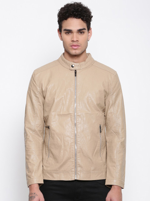 

The Indian Garage Co Men Khaki Solid Biker Jacket