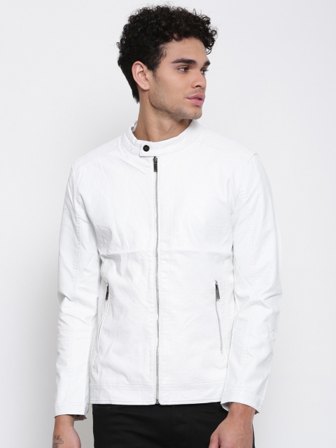 

The Indian Garage Co Men White Solid Biker Jacket