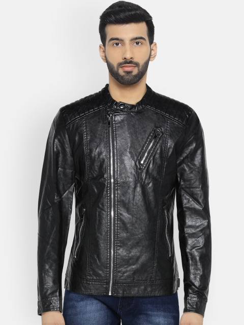 

The Indian Garage Co Men Black Solid Biker Jacket