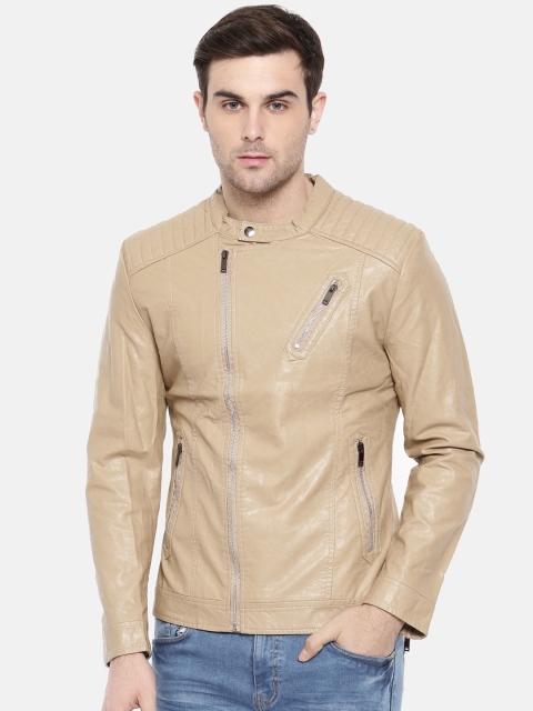 

The Indian Garage Co Men Beige Solid Biker Jacket