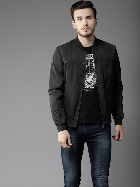 

Flying Machine Men Navy Blue Solid Bomber Jacket
