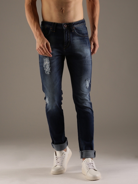 

Flying Machine Men Blue Slim Fit Mid-Rise Low Distress Stretchable Jeans