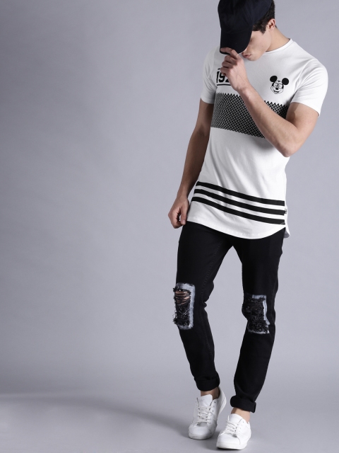 

Kook N Keech Disney White Black Printed Longline Pure Cotton T-shirt