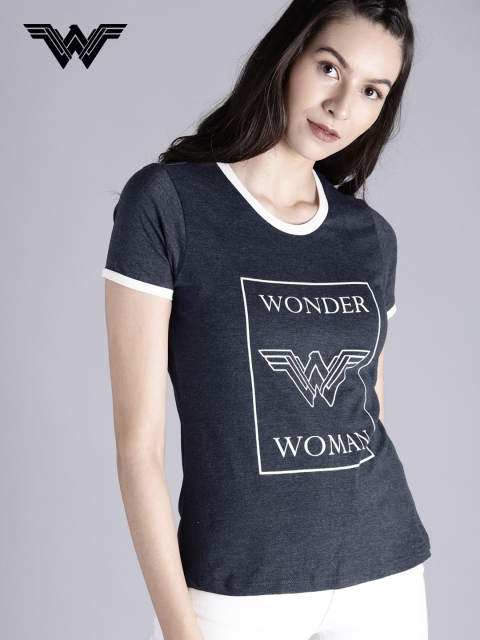 

Wonder Woman Women Navy Blue Printed Round Neck T-shirt