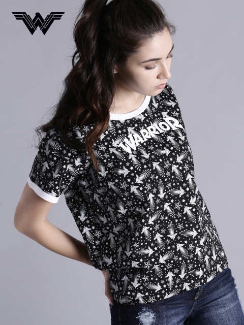 

Wonder Woman Black Printed Round Neck T-shirt