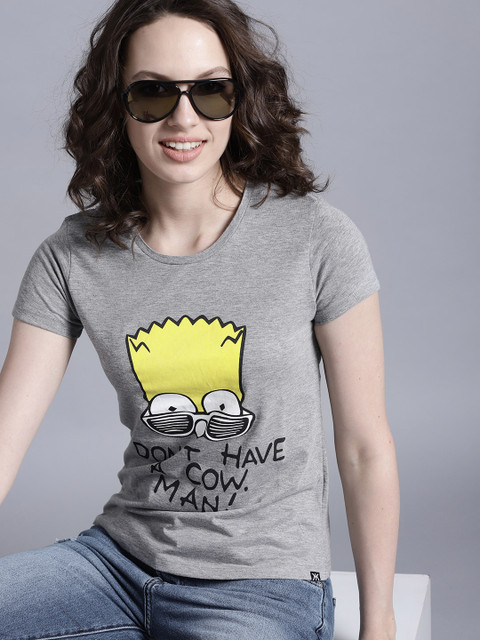 

The Simpsons Women Grey Melange Printed Round Neck T-shirt