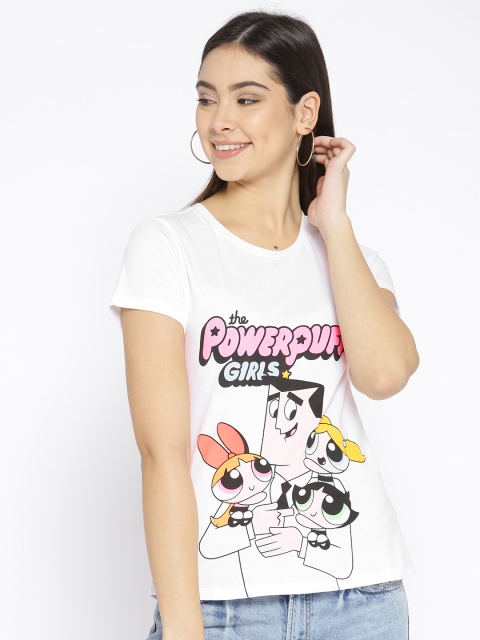 

Powerpuff Girls Women White Printed Round Neck T-shirt