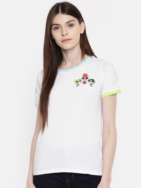 

Powerpuff Girls Women White Solid Round Neck T-shirt