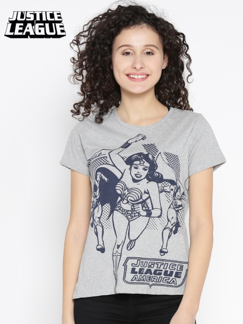 

Justice League Women Grey Melange Printed Round Neck T-shirt