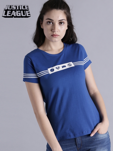 

Justice League Women Blue Printed Round Neck T-shirt