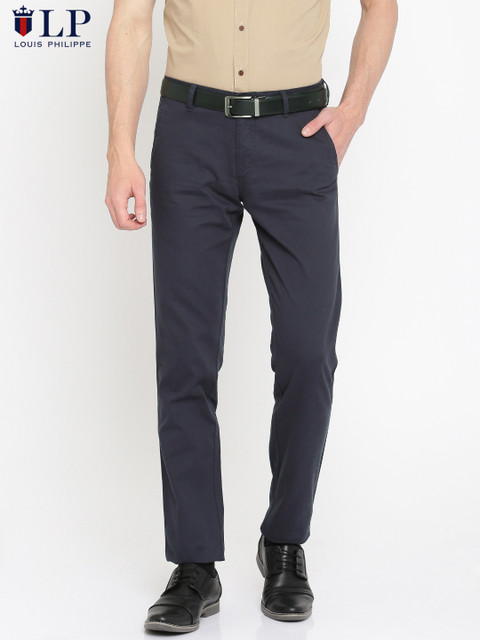 

Louis Philippe Sport Men Navy Self-Design Slim Fit Solid Trousers, Navy blue