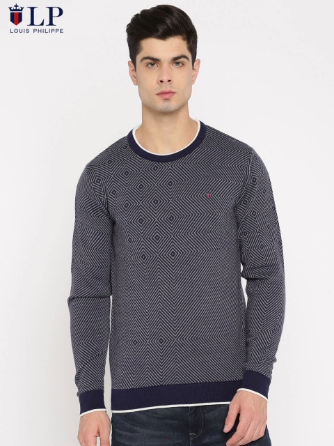 

Louis Philippe Sport Men Navy & Grey Self Design Pullover, Navy blue