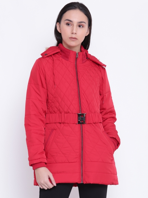 

Fort Collins Women Red Solid Parka Jacket with Detachable Hood