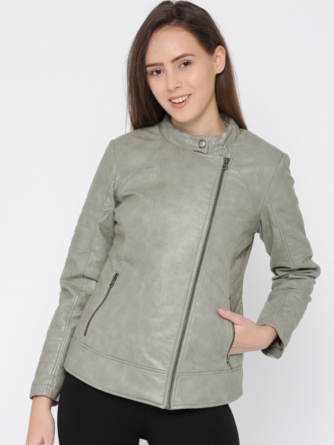 

Fort Collins Women Grey Solid Biker Jacket