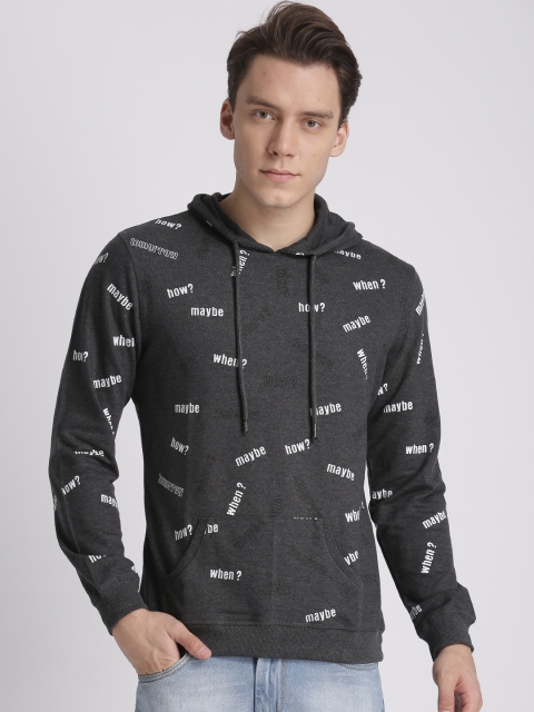 

Splash Men Charcoal Grey Printed Hooded Sweatshirt