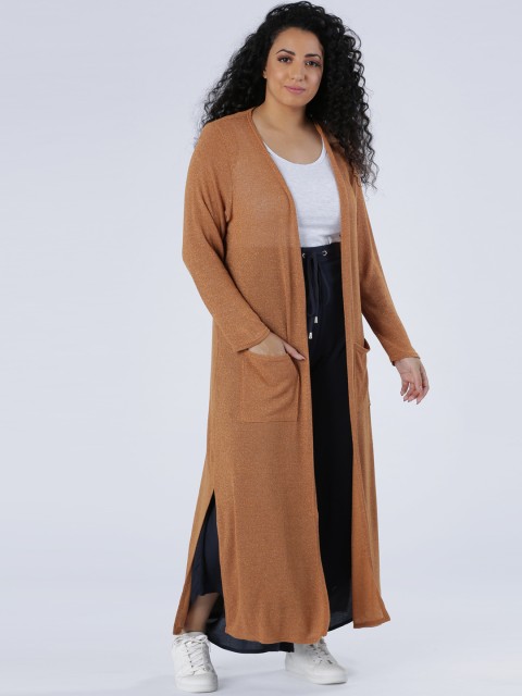 

Splash Women Brown Solid Front Open Longline Cardigan