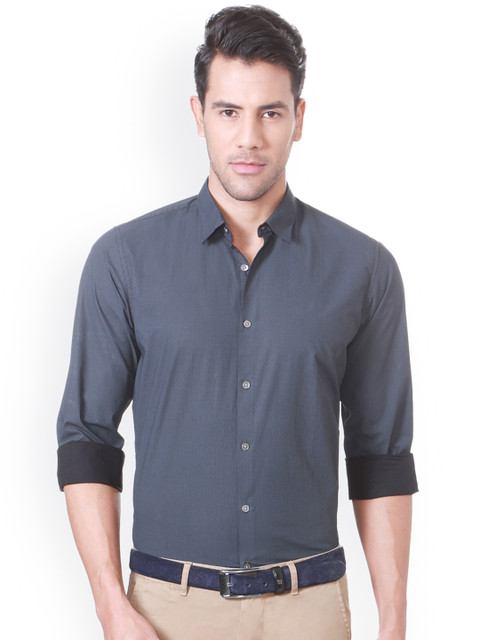 

Peter England Casuals Men Grey Slim Fit Printed Smart Casual Shirt