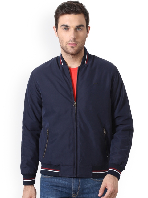 

Peter England Casuals Men Navy Blue Solid Bomber Jacket