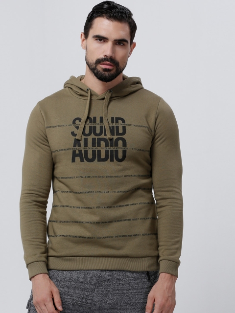 

Splash Men Olive Green Printed Hooded Sweatshirt