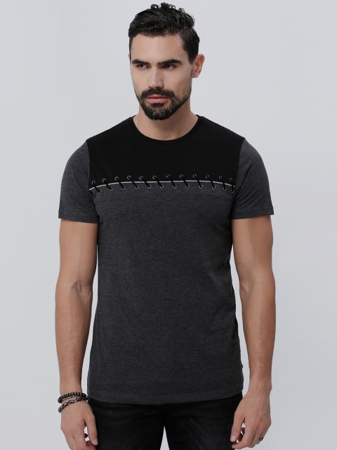 

Splash Men Grey Melange Colourblocked Round Neck T-shirt