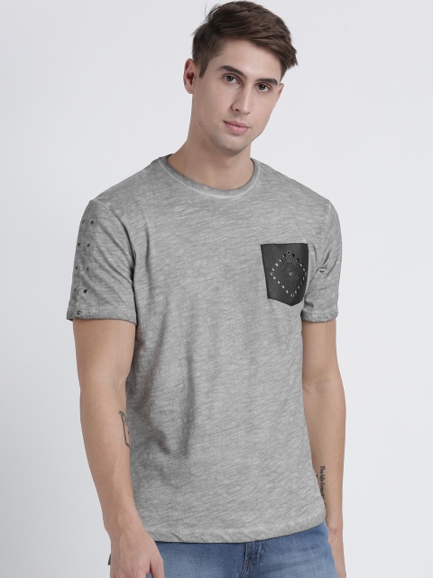 

Splash Men Grey Melange Solid Round Neck T-shirt