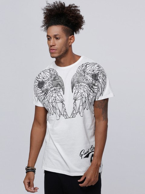 

Splash Men White Printed Round Neck T-shirt