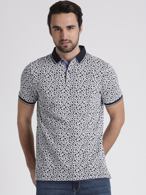 

Splash Men White & Navy Printed Polo T-shirt