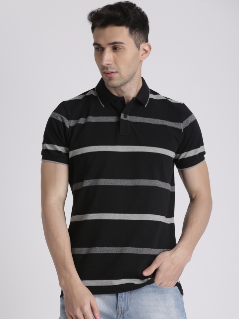 

Splash Men Black Striped Polo Collar T-shirt