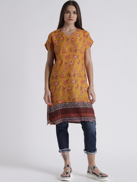 

Splash Women Mustard Yellow Floral Print A-Line Kurta