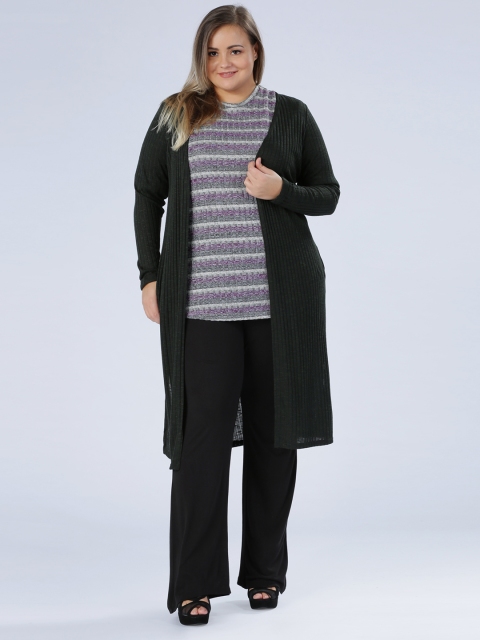 

Splash Green Self-Striped Longline Shrug