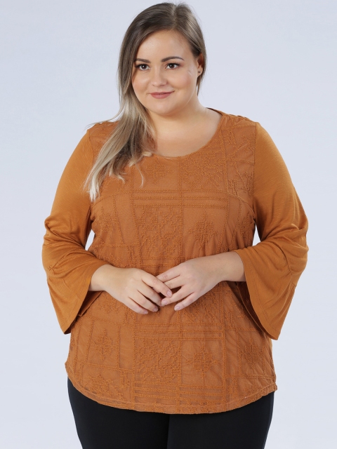 

Splash Women Tan Brown Embroidered Top