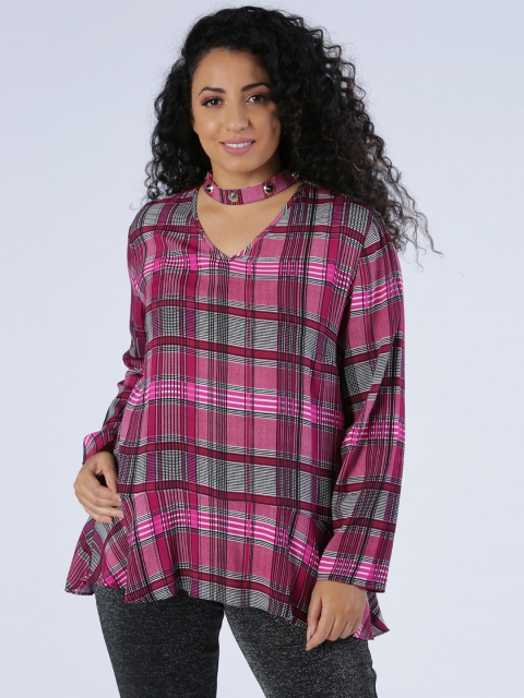 

Splash Women Pink & Black Checked A-Line Top