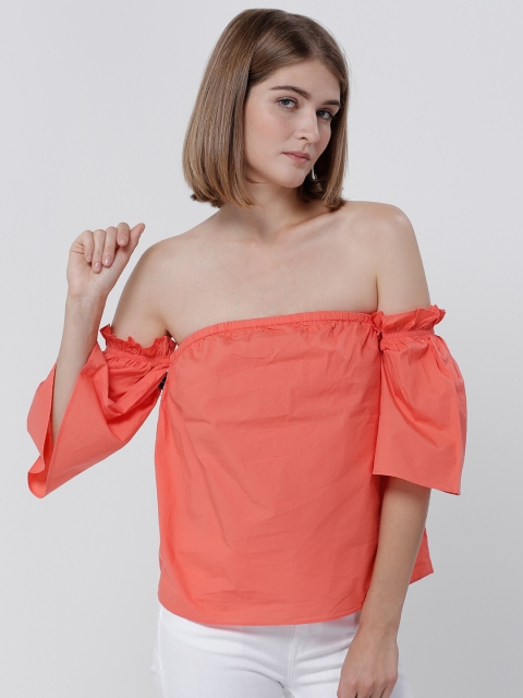 

Splash Women Orange Solid Bardot Pure Cotton Top