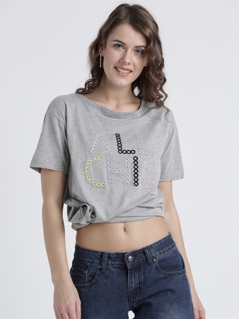 

Splash Women Grey Self-Design Round Neck T-shirt